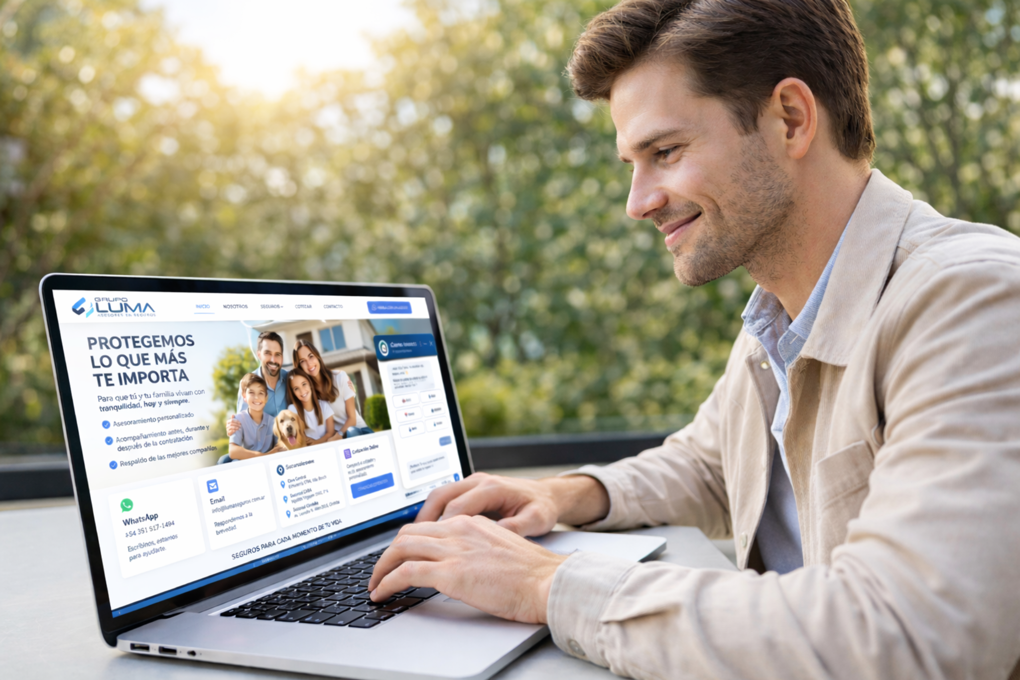 Cliente usando la web de Grupo Luma desde una notebook